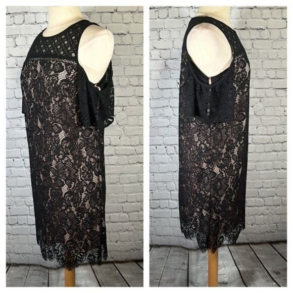 Loft Boudoir Lace Cold Shoulder Black Nude Dress size 4 NEW NWT - Picture 5 of 16
